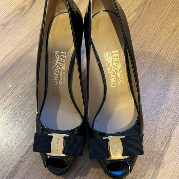 Ferragamo Patent Peep Toe Pumps - Picture 2 of 8